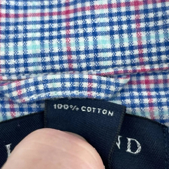 Lands End Mens Blue Plaid Short Sleeve Button-Down Shirt L 100% 3032 - Picture 3 of 7